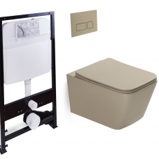 Комплект! унитаз подвесной,система смыва Tornado  + исталляция с кнопкой (светло-бежевый матовый)  - Сантехника