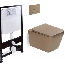 Комплект! унитаз подвесной,система смыва Tornado  + исталляция с кнопкой (светло-коричневый матовый)  - Сантехника