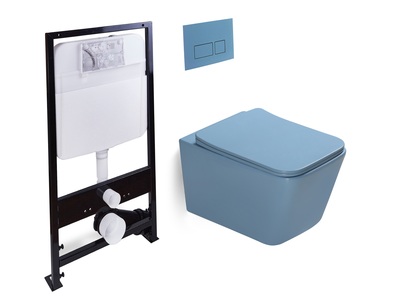 Комплект! унитаз подвесной,система смыва Tornado  + исталляция с кнопкой (голубой матовый) - Сантехника