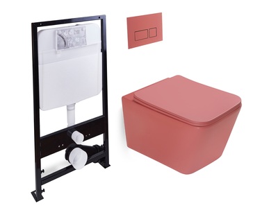 Комплект! унитаз подвесной,система смыва Tornado  + исталляция с кнопкой (персиковый матовый)  - Сантехника