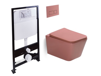 Комплект! унитаз подвесной,система смыва Tornado  + исталляция с кнопкой (красный матовый)  - Сантехника