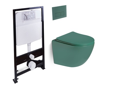 Комплект! унитаз подвесной,система смыва Tornado  + исталляция с кнопкой (зелёный матовый)  - Сантехника