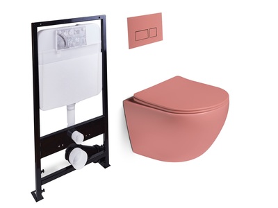 Комплект! унитаз подвесной,система смыва Tornado  + исталляция с кнопкой (персиковый матовый)  - Сантехника