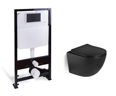 Комплект! унитаз подвесной,система смыва Tornado  + исталляция с кнопкой (чёрный матовый) - Сантехника